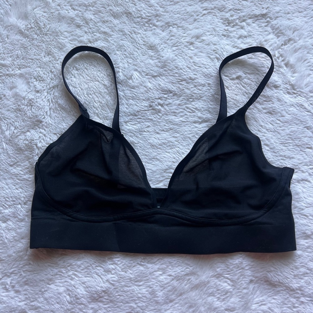 Aerie Smoothez Black Mesh Bralette Wireless Adjustable Straps Medium 03873 Sport